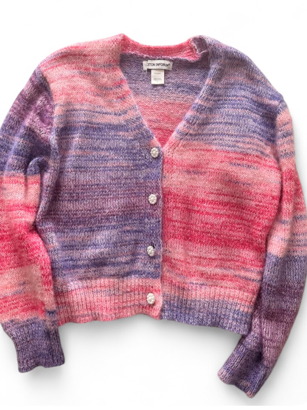 Cotton Emporium Pink & Purple Multicolor V‑Neck Cardigan
